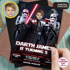 Darth Vader Birthday Photo Invitation – Personalized Sith Edition (24h Delivery) – Digital Download