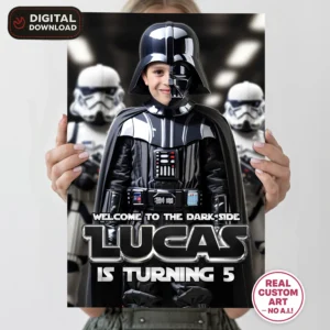 Star Wars Birthday Welcome Sign with Photo (Darth Vader Theme) – Personalized 16×24 Vertical (24h Delivery) – Digital Download