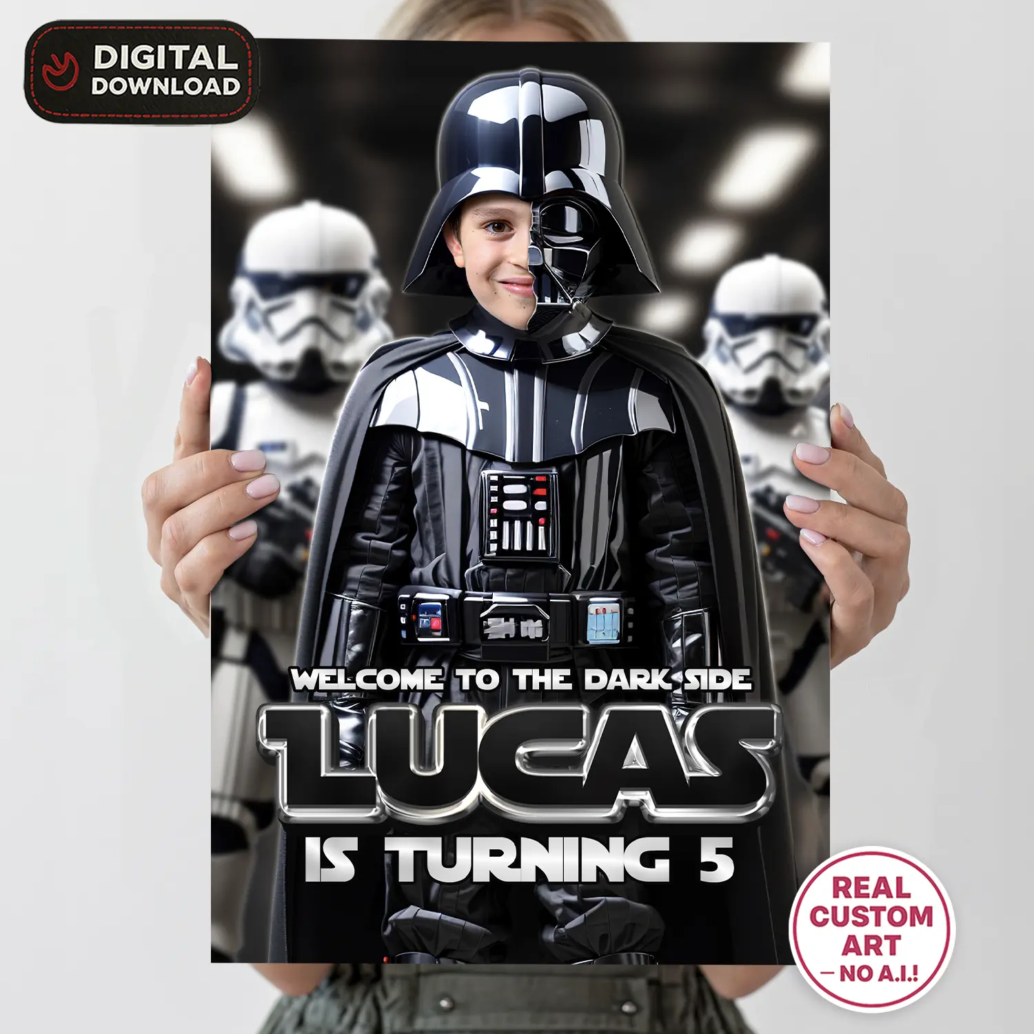 Star Wars Birthday Welcome Sign with Photo (Darth Vader Theme) – Personalized 16×24 Vertical (24h Delivery) – Digital Download