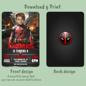 Deadpool Birthday Invitation with Photo – Personalized SuperHero Card (24h Delivery) – Digital Download