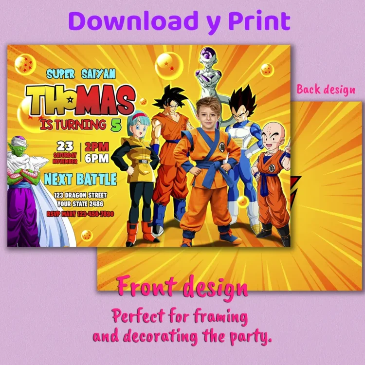 Dragon Ball Goku Birthday Photo Invitation – Personalized Manga Photo Card (24h Delivery) – Digital Download