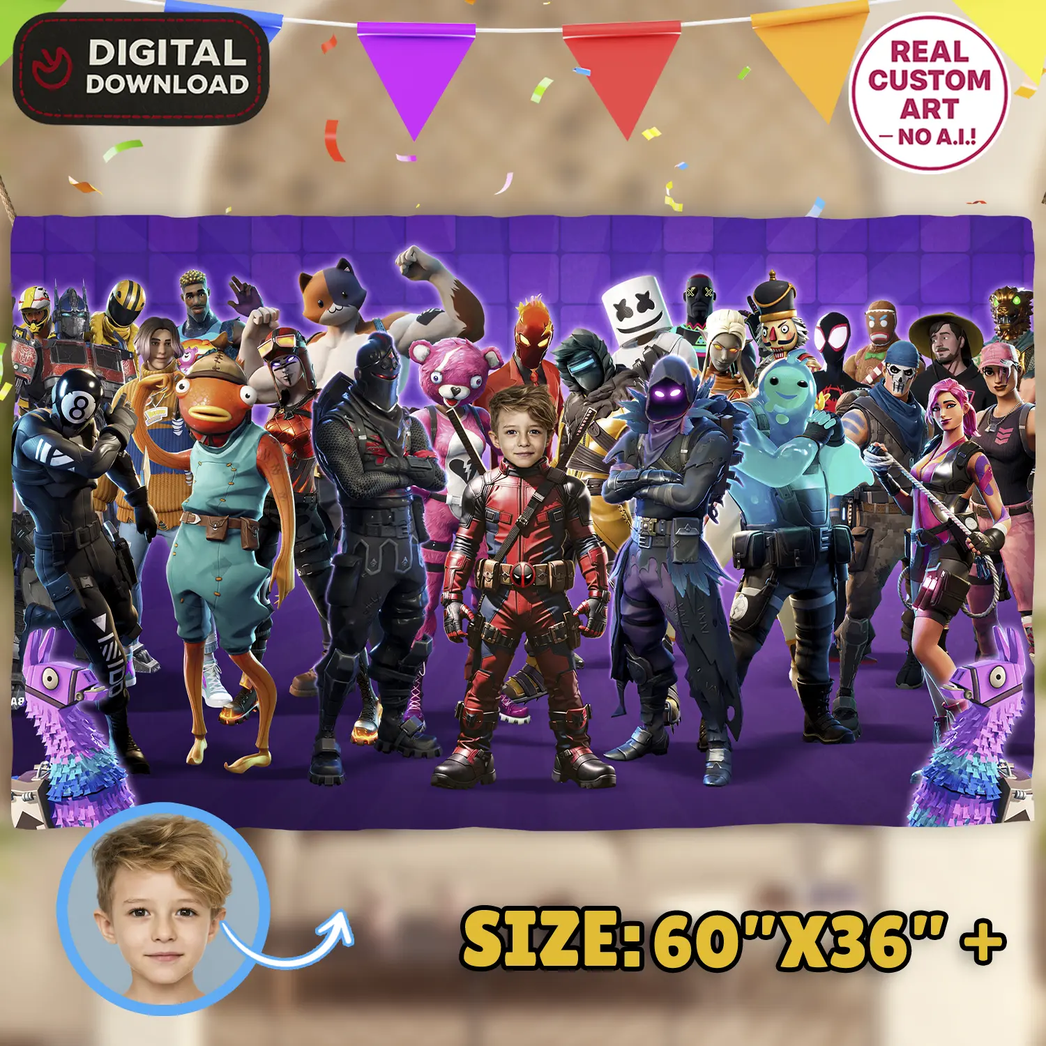 Fortnite Birthday Banner with Photo – Personalized Fortnite Party Banner (24h Delivery) – Digital Download