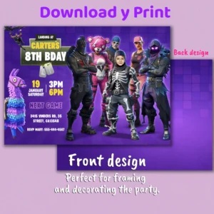 Fortnite Birthday Invitation with Photo – Personalized 5×7 Horizontal (24h Delivery) – Digital Download