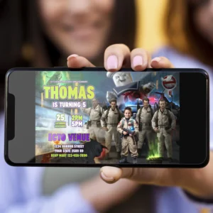 Ghostbusters Birthday Invitation with Photo – Personalized 5×7 Horizontal (24h Delivery) – Digital Download