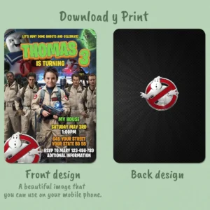 Ghostbusters Birthday Photo Invitation – Personalized Ghostbusters Photo Card (24h Delivery) – Digital Download