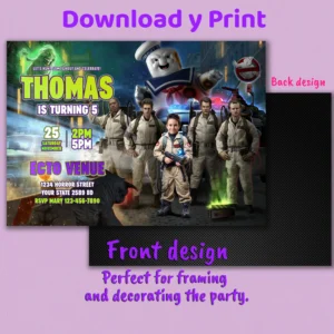 Ghostbusters Birthday Invitation with Photo – Personalized 5×7 Horizontal (24h Delivery) – Digital Download