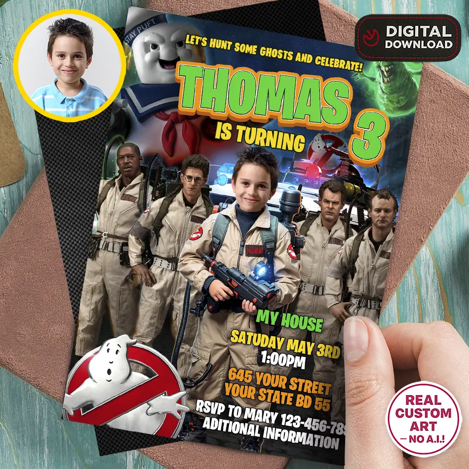 Ghostbusters Birthday Photo Invitation