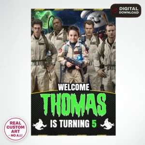 Ghostbusters Welcome Sign with Photo – Personalized 16×24 Vertical (24h Delivery) – Digital Download