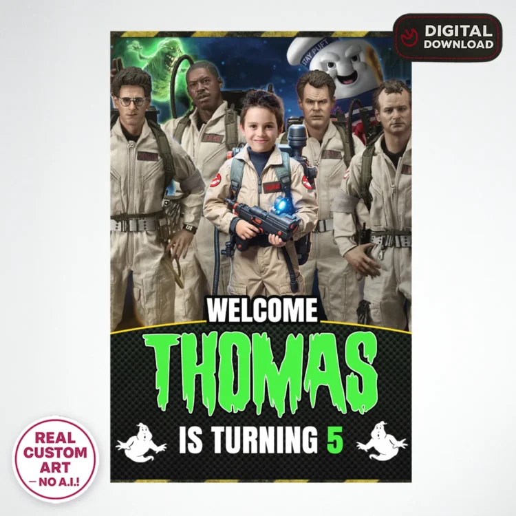 Ghostbusters Welcome Sign with Photo – Personalized 16×24 Vertical (24h Delivery) – Digital Download