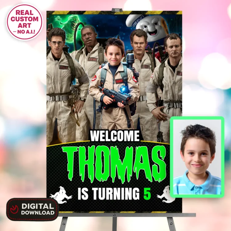 Ghostbusters Welcome Sign with Photo – Personalized 16×24 Vertical (24h Delivery) – Digital Download