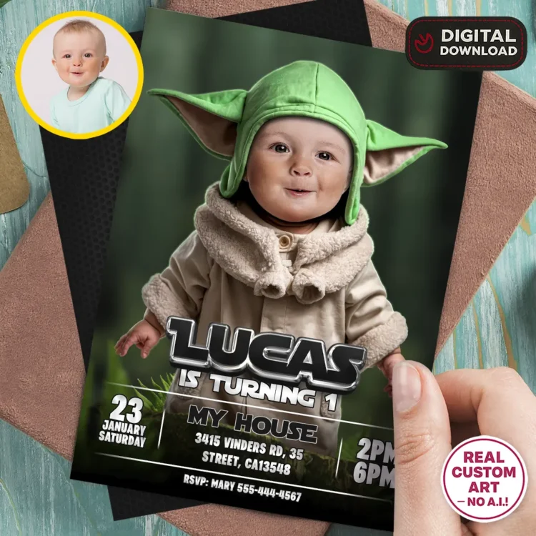 Star Wars Grogu Birthday Invitation with Photo