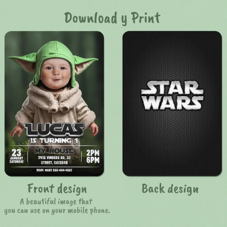 Star Wars Grogu Birthday Invitation with Photo