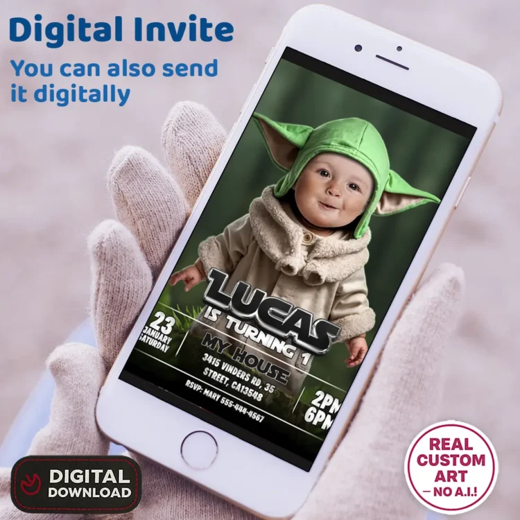 Star Wars Grogu Birthday Invitation with Photo