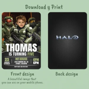 Halo Birthday Invitation with Photo – Personalized Halo Party Invitation (24h Delivery) – Master Chief Invitation – Digital Download