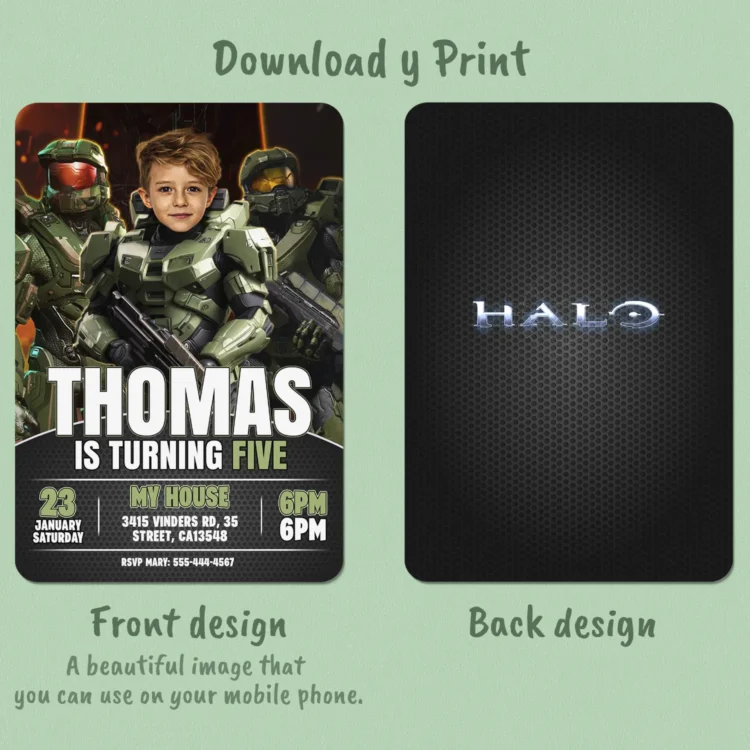 Halo Birthday Invitation with Photo – Personalized Halo Party Invitation (24h Delivery) – Master Chief Invitation – Digital Download