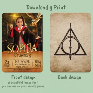 Harry Potter Gryffindor Birthday Invitation with Photo – Personalized 5×7 Vertical (24h Delivery) – Digital Download