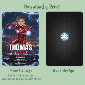 Iron Man Birthday Invitation with Photo – Personalized Superhero Photo Card (24h Delivery) – Digital Download