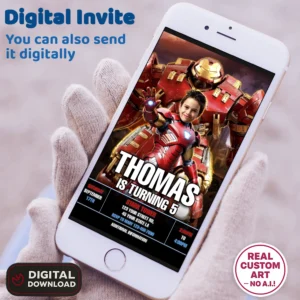 personalized-ironman-photo-invitation-and-party-deco-ironam-kids-birthday-ironman-photo-card-Hulkbuster-2 Iron Man Hulkbuster Birthday Invitation with Photo – Personalized Superhero Design (24 h Delivery) – Digital Download