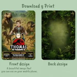 Dinosaur Birthday Photo Invitation – Personalized Jurassic Photo Card (24h Delivery) – Digital Download