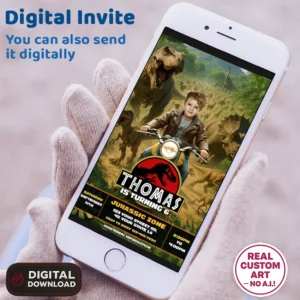 Dinosaur Birthday Photo Invitation – Personalized Jurassic Photo Card (24h Delivery) – Digital Download