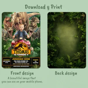 Jurassic Park Birthday Photo Invitation – Personalized Dinosaur Photo Card (24h Delivery) – Digital Download