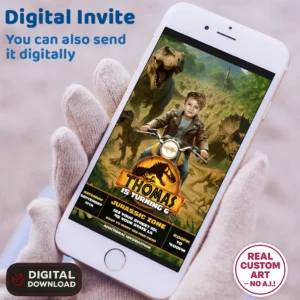 Jurassic Park Birthday Photo Invitation – Personalized Dinosaur Photo Card (24h Delivery) – Digital Download