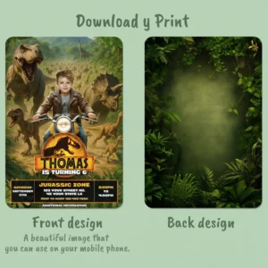 Jurassic Park Birthday Photo Invitation – Personalized Dinosaur Photo Card (24h Delivery) – Digital Download