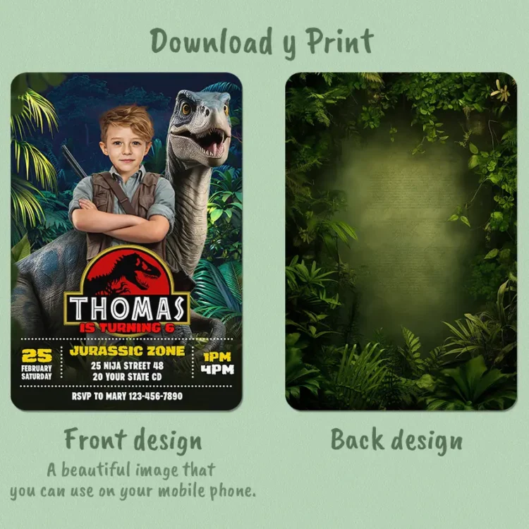 Jurassic Birthday Photo Invitation