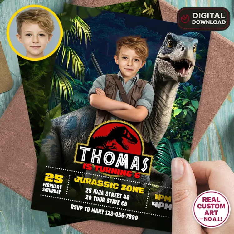 Jurassic Birthday Photo Invitation