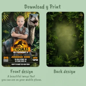 Jurassic World Birthday Photo Invitation – Personalized 5×7 Vertical (24h Delivery) – Digital Download