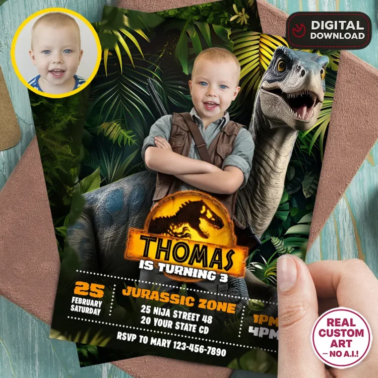Jurassic World Birthday Photo Invitation
