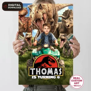 Jurassic World Welcome Sign with Photo – Personalized 16×24 Vertical (24h Delivery) – Digital Download