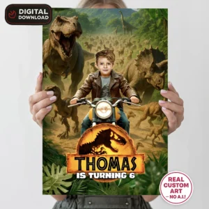 Jurassic Park Photo Welcome Sign – Personalized Dinosaur Party Decorations (24h Delivery) – Digital Download