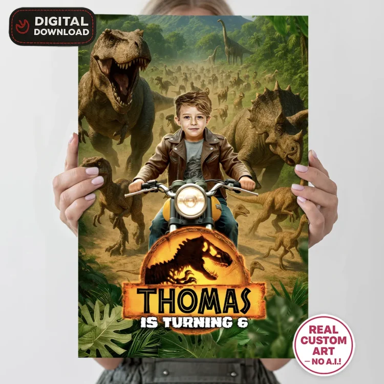 Jurassic Park Photo Welcome Sign – Personalized Dinosaur Party Decorations (24h Delivery) – Digital Download