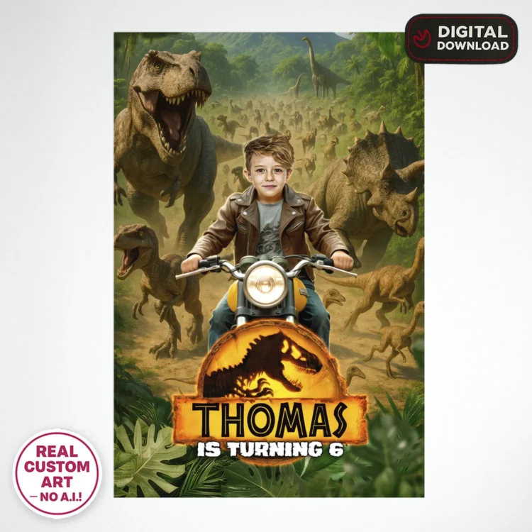 Jurassic Park Photo Welcome Sign – Personalized Dinosaur Party Decorations (24h Delivery) – Digital Download