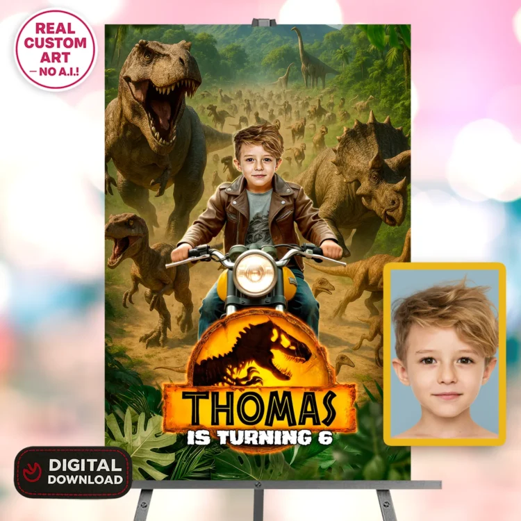 Jurassic Park Photo Welcome Sign – Personalized Dinosaur Party Decorations (24h Delivery) – Digital Download