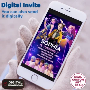 K-Pop Demon Hunters Birthday Invitation with Photo – Personalized Huntrix Popstar Card (24h Delivery) – Digital Download