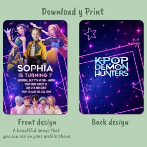 K-Pop Demon Hunters Birthday Invitation with Photo – Personalized Huntrix Popstar Card (24h Delivery) – Digital Download