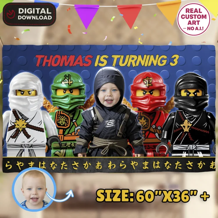 LEGO Ninjago Birthday Banner with Photo – Personalized Ninja Party Banner (24h Delivery) – Digital Download