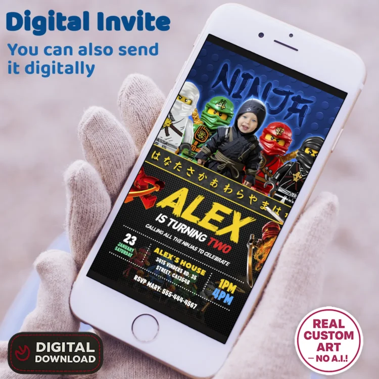 Lego Ninjago Birthday Invitation with Photo – Personalized Ninjago Photo Card (24h Delivery) – Digital Download