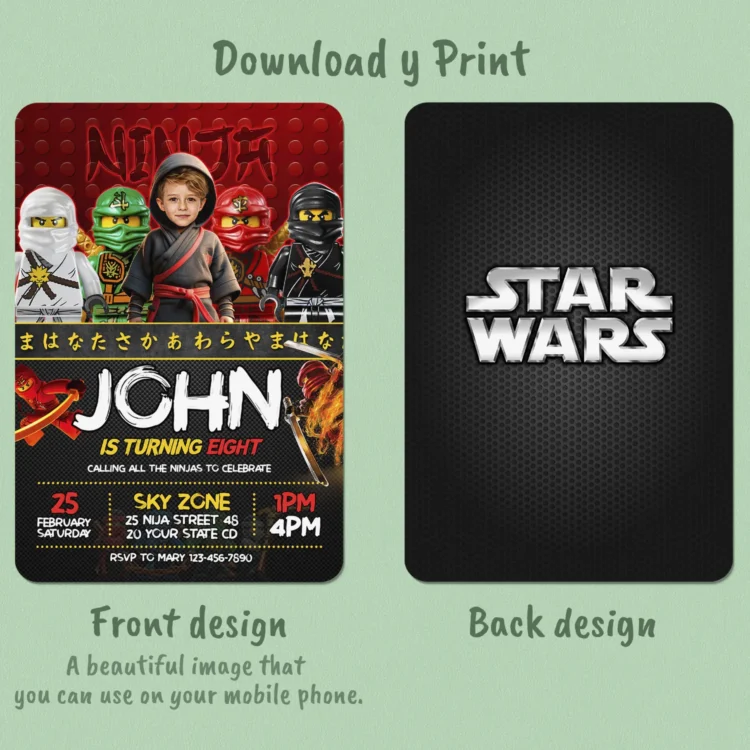 LEGO Ninjago Birthday Photo Invitation – Personalized Ninja Edition (24h Delivery) – Digital Download