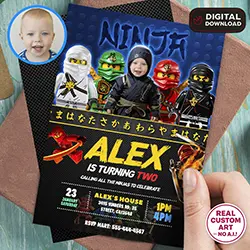 LEGO Ninjago photo birthday invitation 5x7