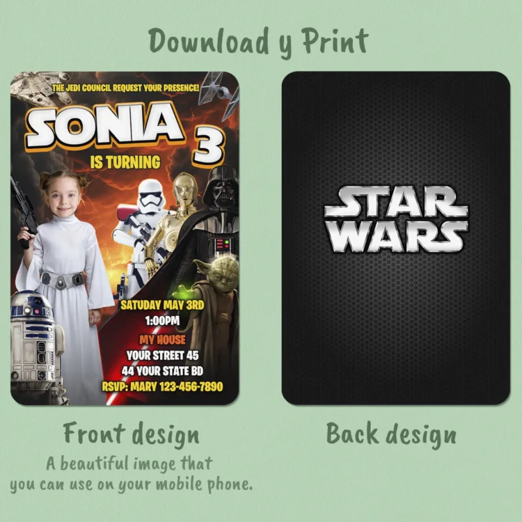 Star Wars Princess Leia Birthday Photo Invitation – Leia Custom Card (24h Delivery) – Digital Download
