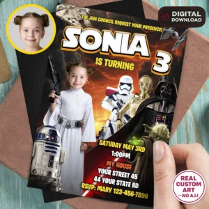 Star Wars Princess Leia Birthday Photo Invitation – Leia Custom Card (24h Delivery) – Digital Download