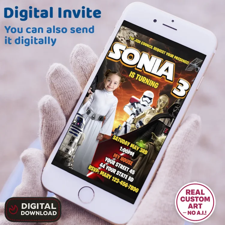 Star Wars Princess Leia Birthday Photo Invitation – Leia Custom Card (24h Delivery) – Digital Download