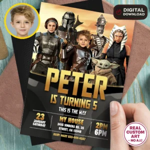 personalized-mandalorian-photo-invitation-and-party-deco-star-wars-kids-birthday-party-kids-mando-party-card-1 Star Wars Mandalorian Birthday Photo Invitation – Personalized Mandalorian Photo Card (24h Delivery) – Digital Download