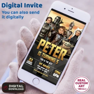 Star Wars Mandalorian Birthday Photo Invitation – Personalized Mandalorian Photo Card (24h Delivery) – Digital Download