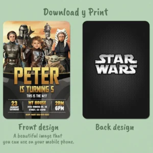 Star Wars Mandalorian Birthday Photo Invitation – Personalized Mandalorian Photo Card (24h Delivery) – Digital Download