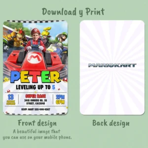 Mario Kart Birthday Invitation with Photo – Personalized 5×7 Vertical (24 h Delivery) – Digital Download