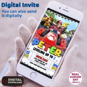 Mario Kart Birthday Invitation with Photo – Personalized 5×7 Vertical (24 h Delivery) – Digital Download